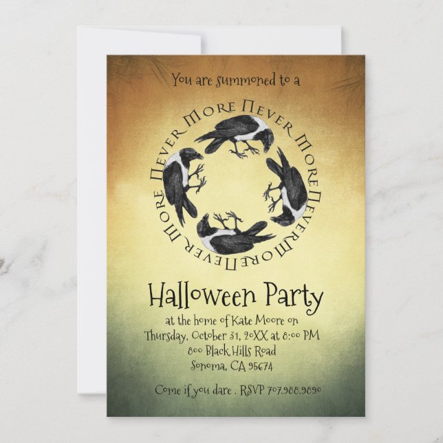 Invitación Partido de Halloween de Ravens Góticos (Anverso)