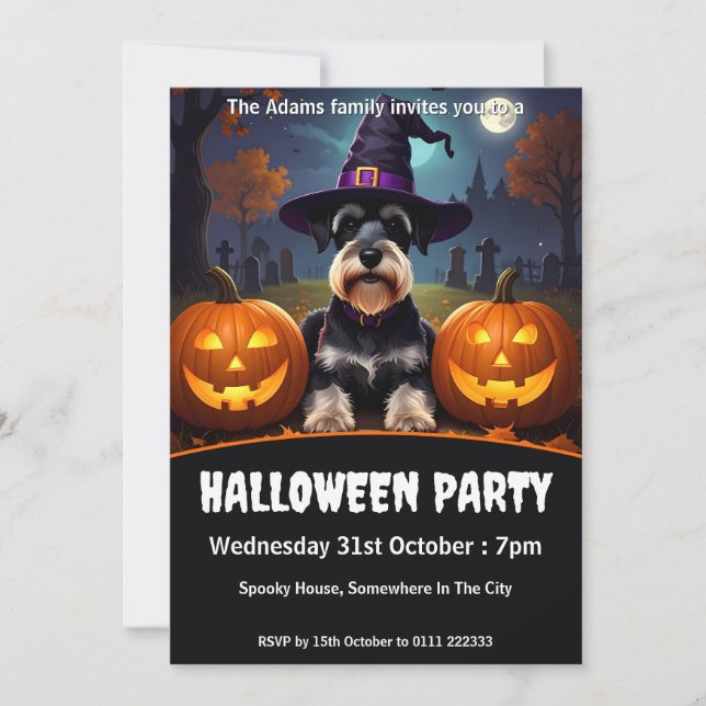 Invitación Partido de Halloween de Schnauzer en miniatura (Anverso)