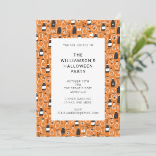 Invitación Partido de Halloween del Naranja Negro Moderno