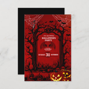 Invitación Partido de Halloween del Siniestro Negro y Rojo