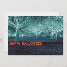 Invitación Partido de Halloween Esquema Verde Azul Bosque asu