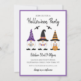 Invitación Partido de Halloween Gnomes Naranja Morado