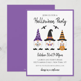 Invitación Partido de Halloween Gnomes Naranja Morado