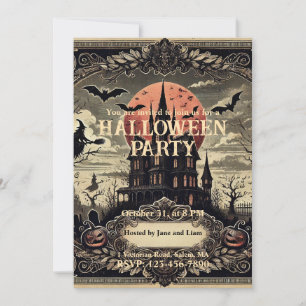 Invitación Partido de Halloween Gótico Viejo Victoriano