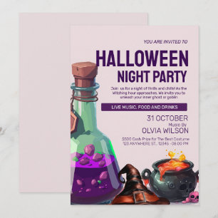 Invitación Partido de Halloween ilustrativo morado oscuro