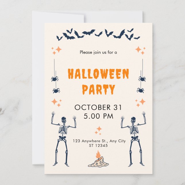 Invitación Partido de Halloween ilustrativo y dramático naran (Anverso)