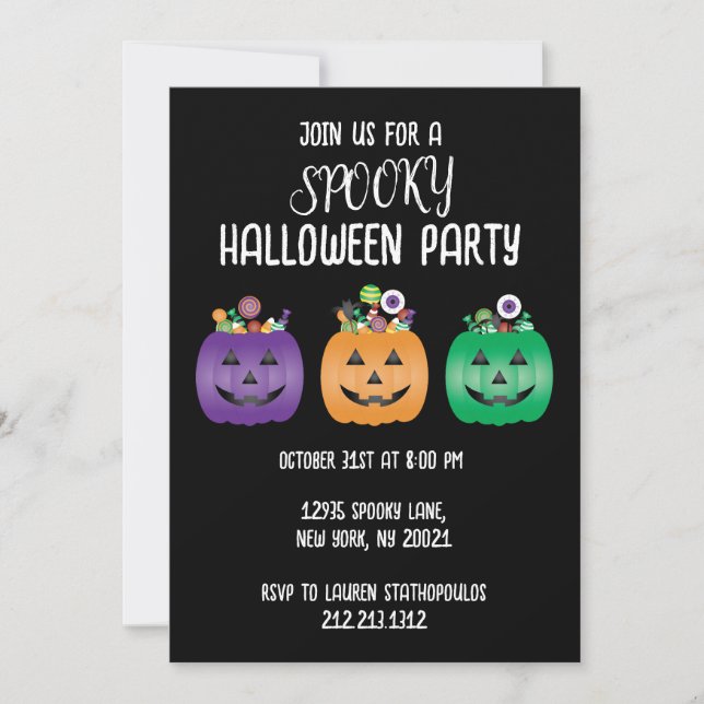 Invitación Partido de Halloween Jack O Lantern Candy Pail (Anverso)