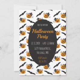 Invitación Partido de Halloween Jack O Lanterns Bat Black Nar