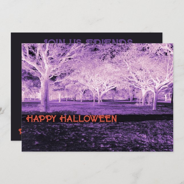 Invitación Partido de Halloween morado y Naranja da miedo a l (Anverso / Reverso)