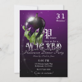 Invitación Partido de Halloween Púrpura de Brujas de Apple en