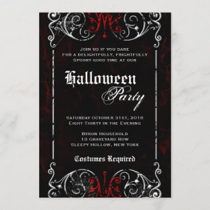 Invitación Partido de Halloween Rojo Negro, espeluznante y gó