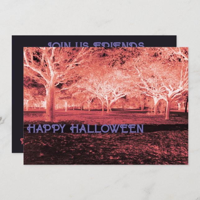 Invitación Partido de Halloween Rojo y Morado da miedo a los  (Anverso / Reverso)