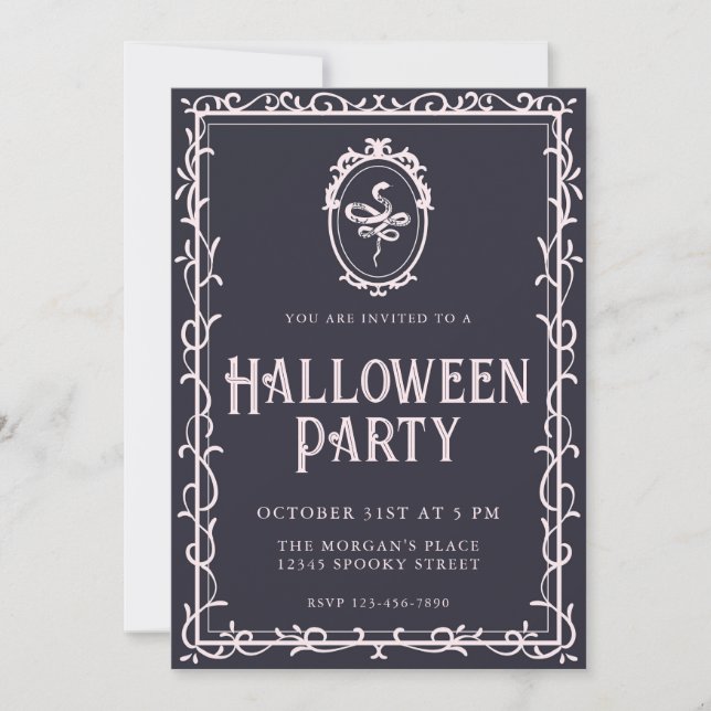 Invitación Partido de Halloween, Serpiente de Marco Victorian (Anverso)