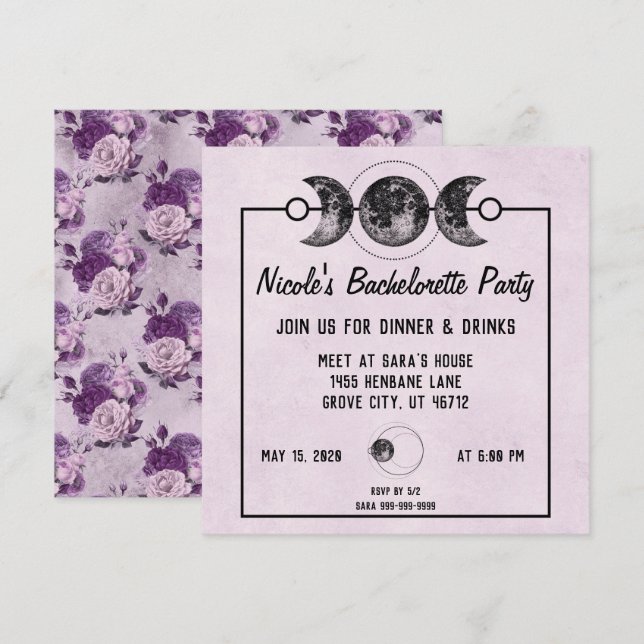 Invitación Partido de la Bachelette Morada invita al Gótico W (Anverso / Reverso)