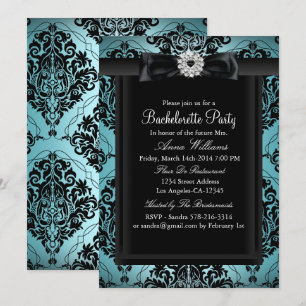 Invitación Partido de la Bachelorette de Damask de Moda verde