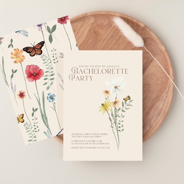 Invitación Partido de la Bachelorette de Flor Silvestre (Whimsical Daisy Wildflower Bachelorette Party Invitation)