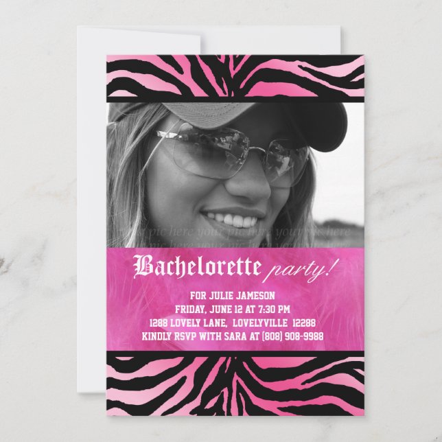 Invitación Partido de la Bachelorette de la Fécula de Zebra R (Anverso)