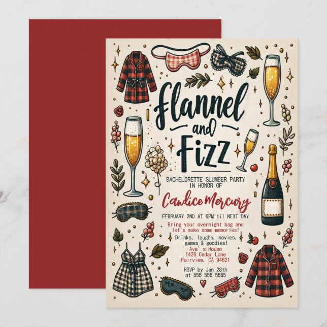 Invitación Partido de la Bachelorette de la Flannel Cute y Fi (Anverso / Reverso)