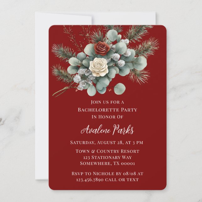 Invitación Partido de la Bachelorette de la Rosa Blanca Roja  (Anverso)