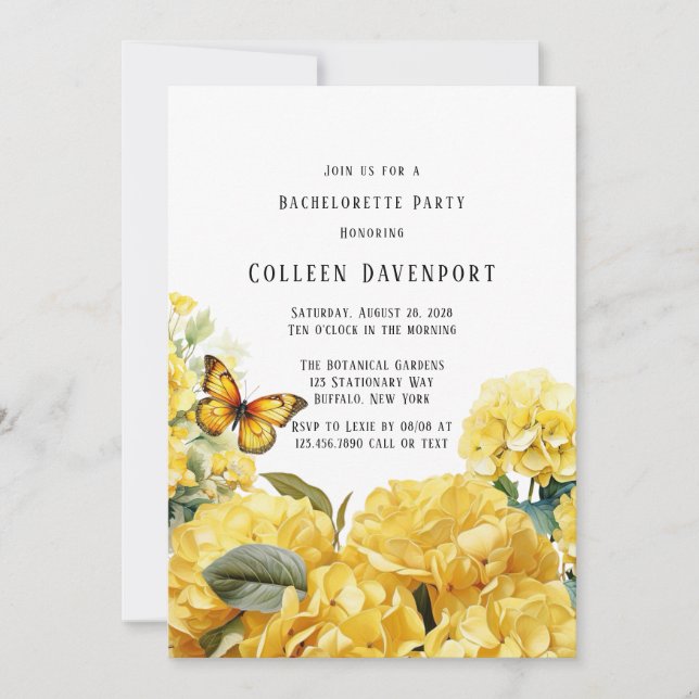 Invitación Partido de la Bachelorette de Mariposa Amarilla Hy (Anverso)