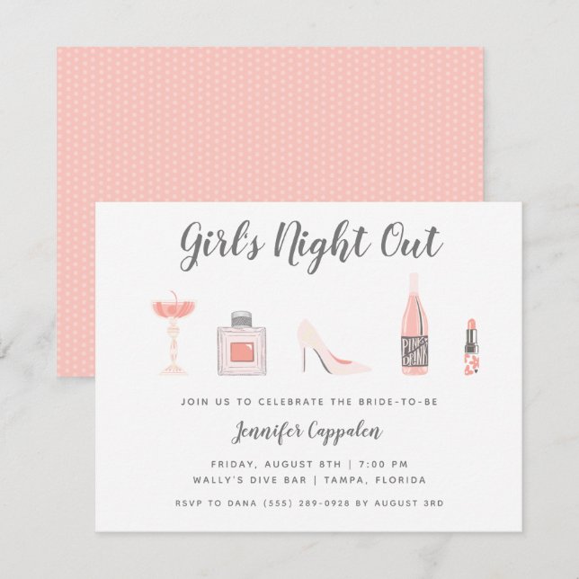 Invitación Partido de la Bachelorette de Noche de chica (Anverso / Reverso)