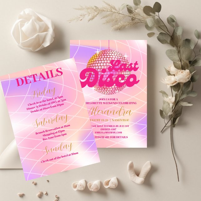 Invitación Partido de la Bachelorette de Pink Last Disco Retr (Subido por el creador)