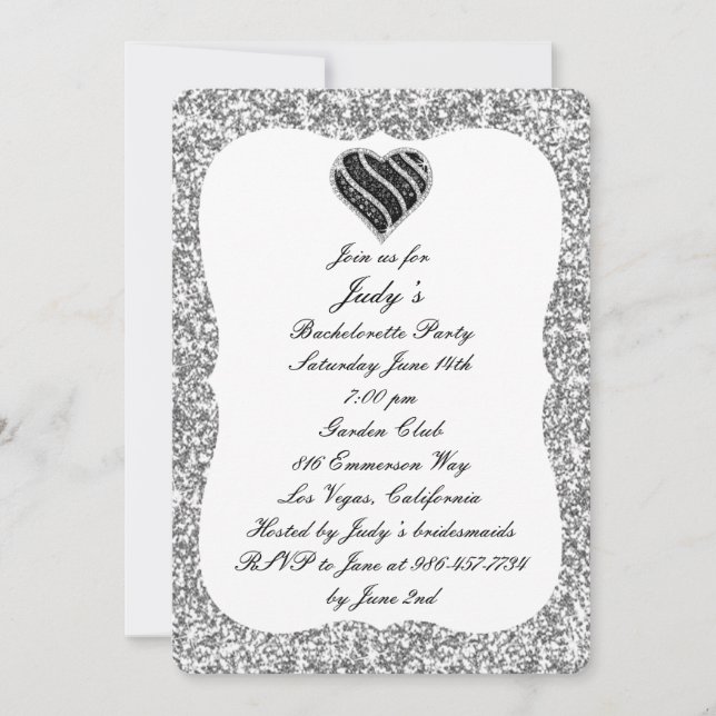 Invitación Partido de la Bachelorette del Corazón Negro, Purp (Anverso)