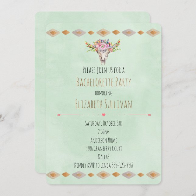 Invitación Partido de la Bachelorette del Cow Floral del Suro (Anverso / Reverso)