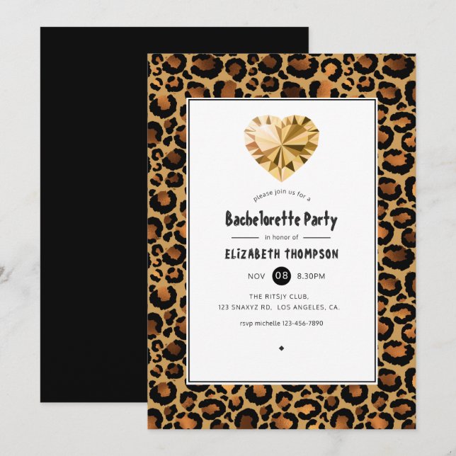 Invitación Partido de la Bachelorette del Patrón del Leopardo (Anverso / Reverso)