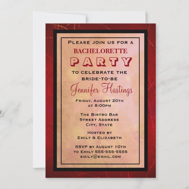 Invitación Partido de la Bachelorette del Resumen Rojo (Anverso)