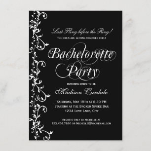 Invitación Partido de la Bachelorette Elegante de Blanco y Ne