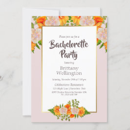 Invitación Partido de la Bachelorette Floral, Naranja Rosa