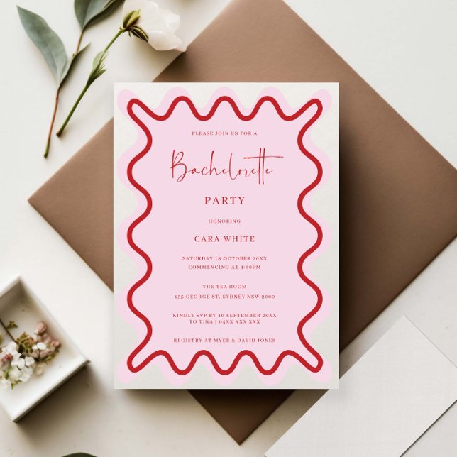 Invitación Partido de la Bachelorette Fronteriza Rosa-Roja (Subido por el creador)