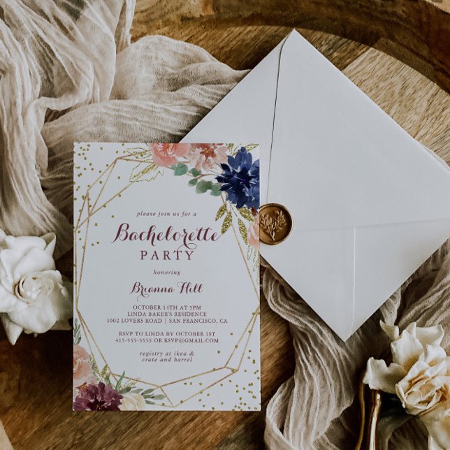 Invitación Partido de la Bachelorette, Purpurina de Oro Rústi (Subido por el creador)