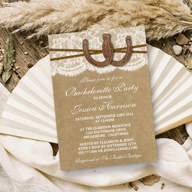Invitación Partido de la Bachelorette Rustic Kraft & Lace Hor (Subido por el creador)