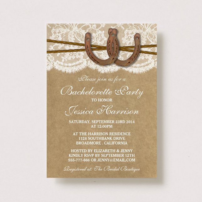Invitación Partido de la Bachelorette Rustic Kraft & Lace Hor (Subido por el creador)