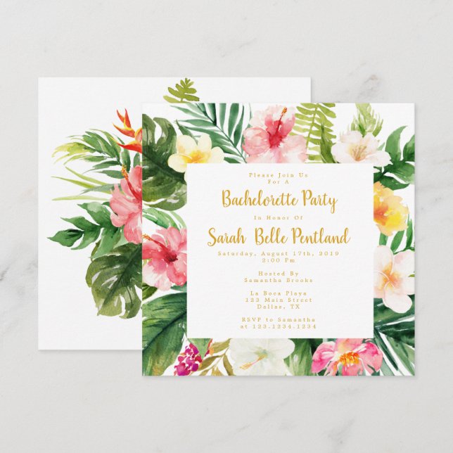 Invitación Partido de la Bachelorette Tropical (Anverso / Reverso)