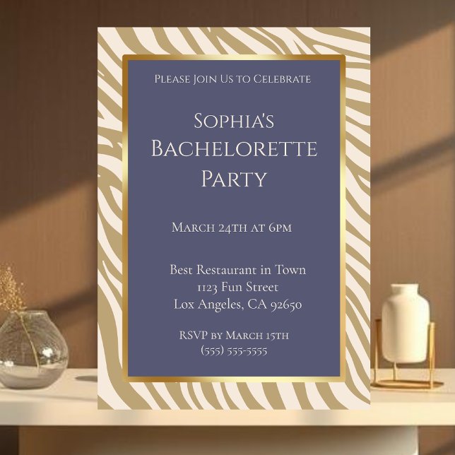 Invitación Partido de la Bachelorette-Zebra Print-Beige- (Bachelorette Party-Zebra Print-Beige- Invitation)