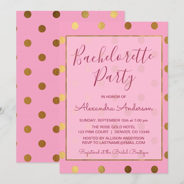 Invitación Partido de la bachillerato de polka rosa y Relieve (Anverso / Reverso)