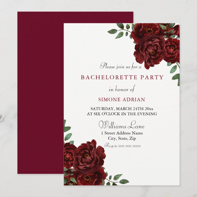 Invitación Partido de la Bachillerato Elegante de la Rosa Roj (Anverso / Reverso)