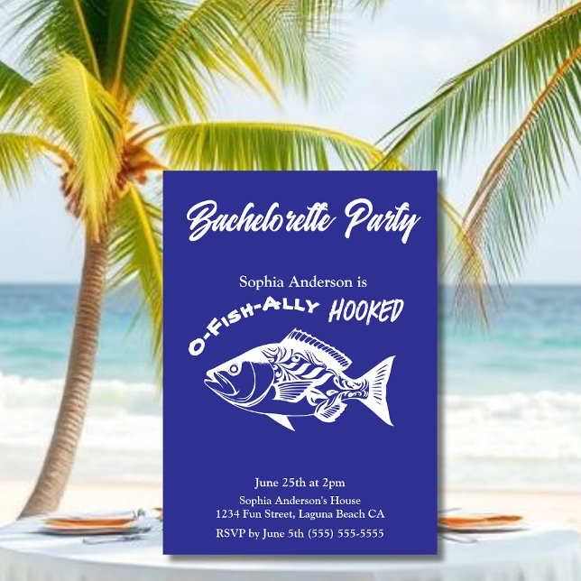 Invitación Partido de la Bachillerato "O-fish-ally Hooked" Bl (Bachelorette Party O-fish-ally Hooked Fisherman Core Hawaiian Fish islander Bachelorette Invitations)