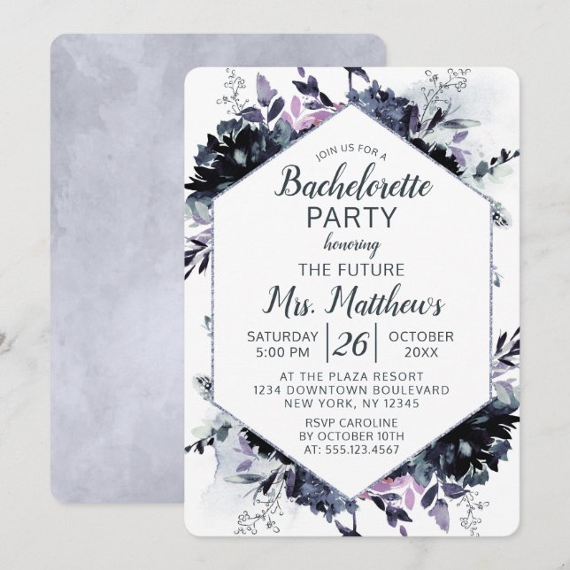 Invitación Partido de la batuta del marco del hexágono floral (Anverso / Reverso)