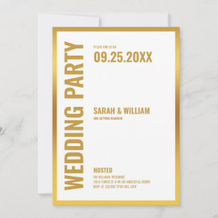 Invitación Partido de la Boda-Blanco con marco de oro Invitac