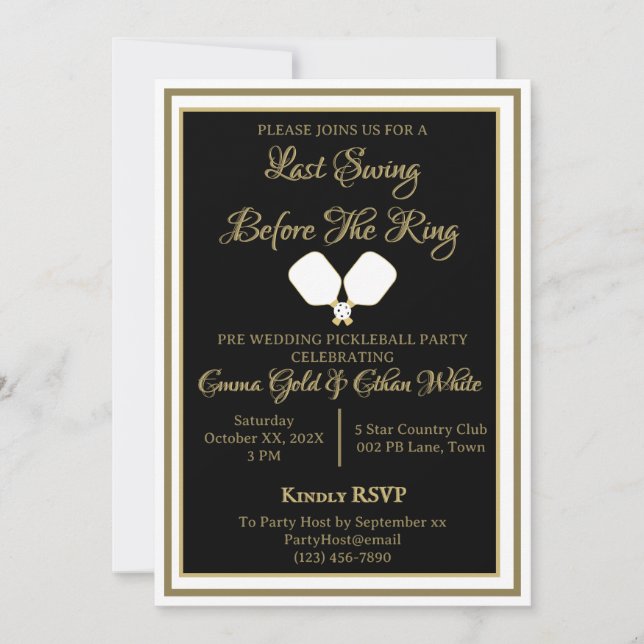 Invitación Partido de la Boda de Baloncesto Negro y Oro (Anverso)