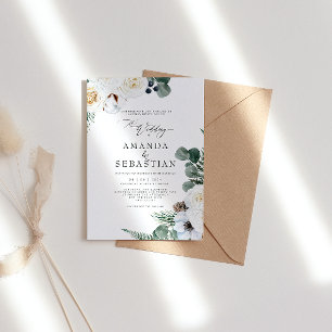 Invitación Partido de la Boda de la Rosa Blanca Floral de Inv