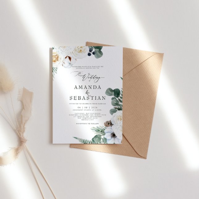 Invitación Partido de la Boda de la Rosa Blanca Floral de Inv (Subido por el creador)