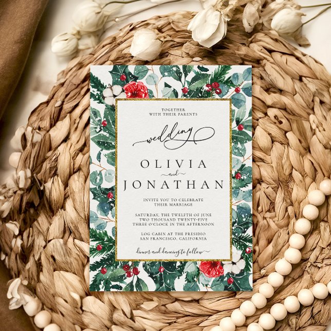 Invitación Partido de la Boda del Marco de Oro Floral del bod (Subido por el creador)