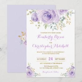 Invitación Partido de la Boda Floral de Lilac Púrpura