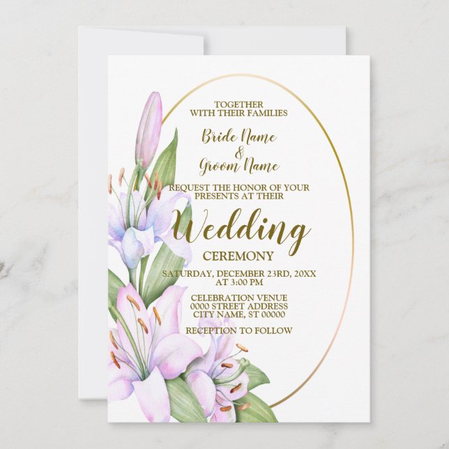 Invitación Partido de la Boda Lily Rosa Flores Marco Dorado (Anverso)