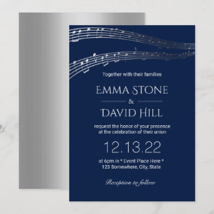 Invitación Partido de la Boda Musical Elegante Marina y Plata